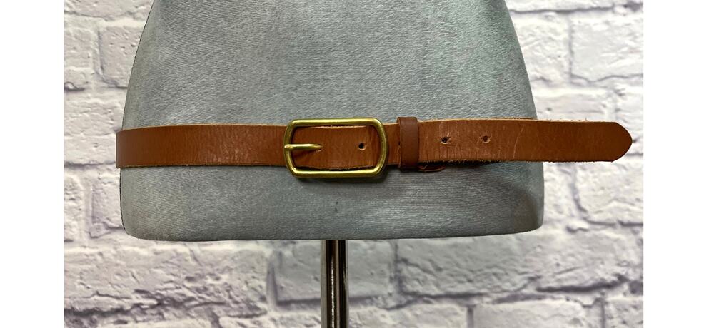 Preppy/boho Leather Belt with Rectangular Gold Tone Buckle